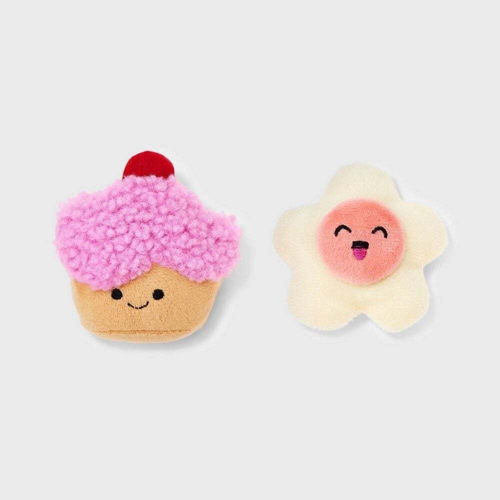 Bark Cupcake and Flower Plush Squeaky Dog Toy Set